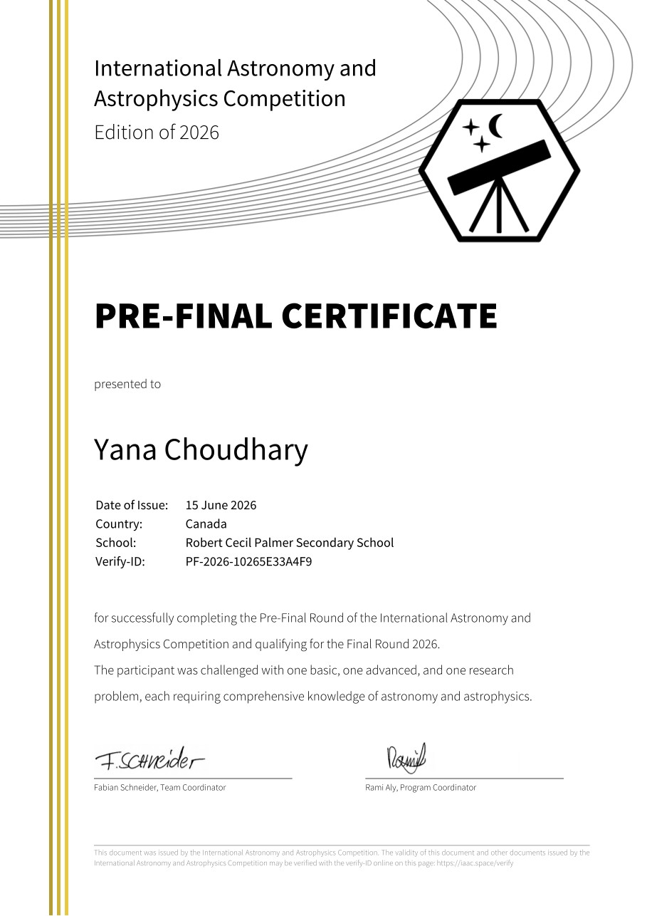 IAAC 2026 — Pre-Final Certificate, qualified for the Final Round