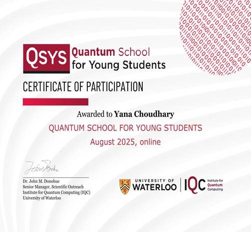 QSYS 2025 certificate of participation, Institute for Quantum Computing, University of Waterloo
